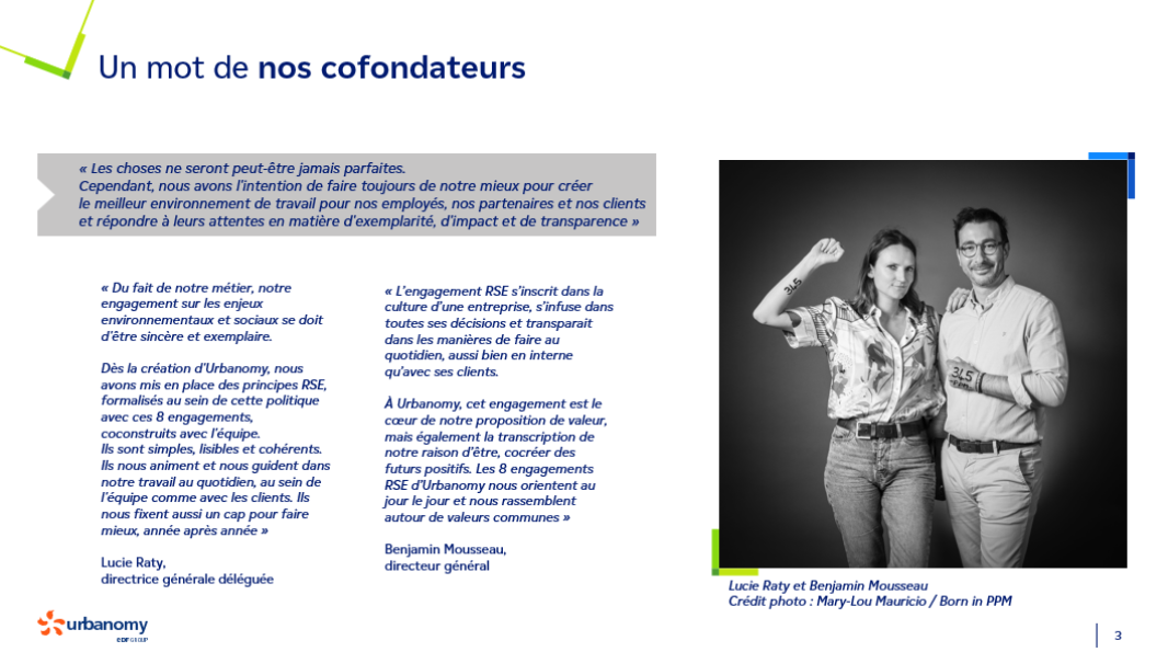 Page 3 du rapport RSE d'Urbanomy pour l'année 2024