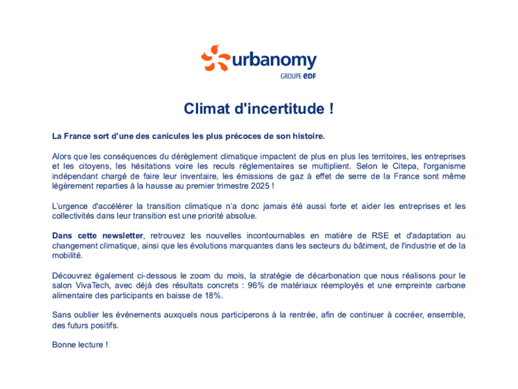 1ère page de la newsletter Urbanomy de juillet 2025