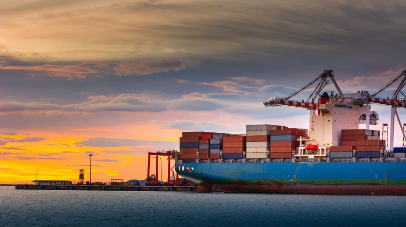 Illustration transport maritime : port, conteneurs, chantier naval, logistique, cargaison